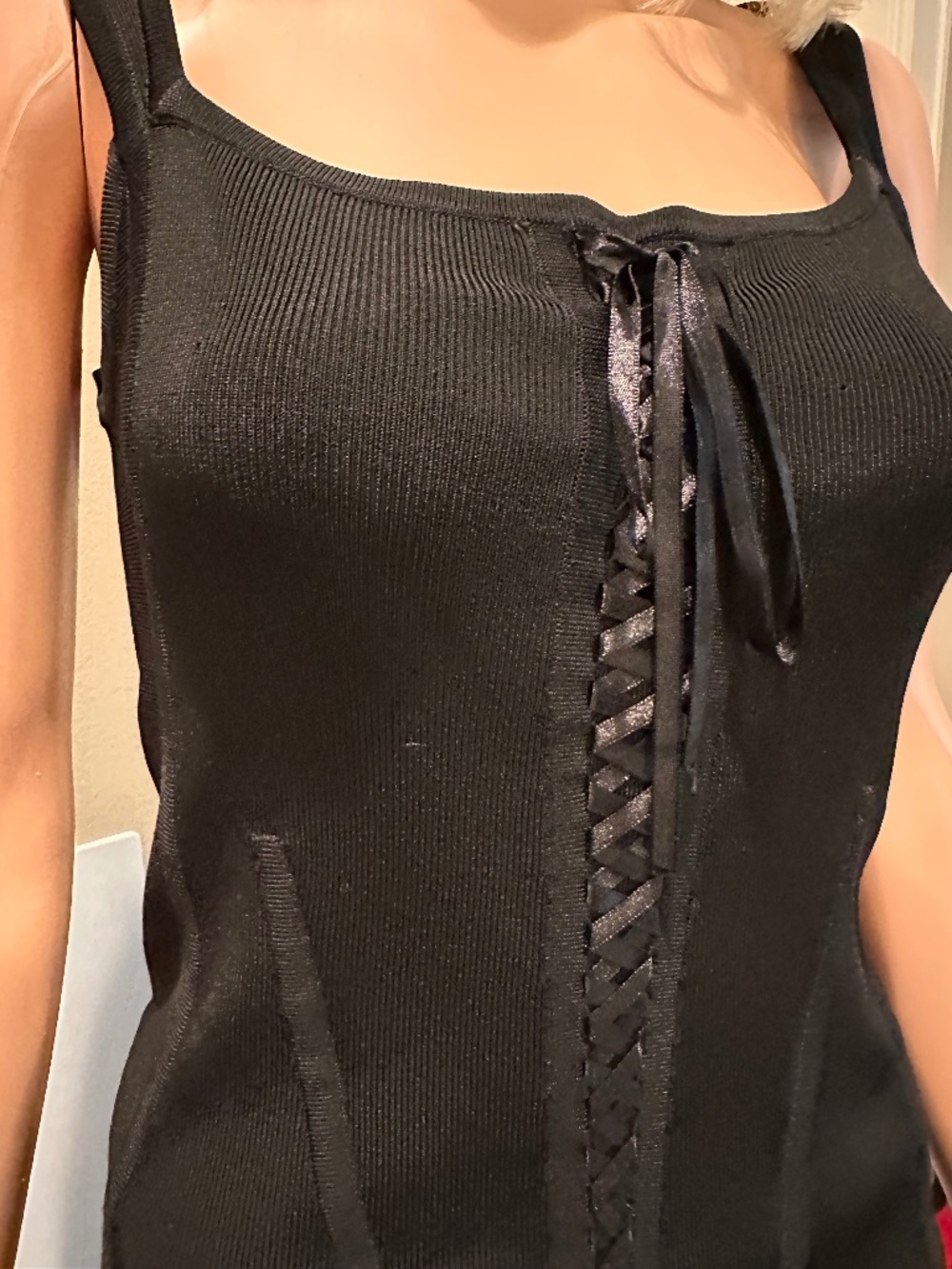 M. Nicole Evening Black Lace-Up Corset Knit Tank Top | Size L | Y2K